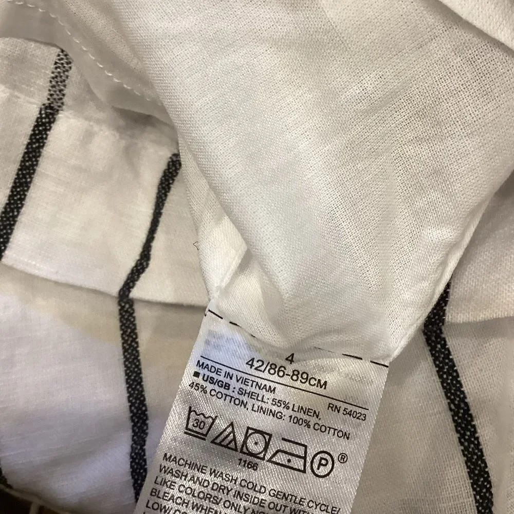 NWT Banana Republic white/black striped linen blend wide pant jumpsuit Small